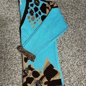 Storybook Knits Blue and Brown Cardigan Sweater, Excellent Condition